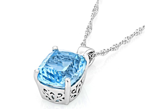 Sky Blue Topaz Rhodium Over Sterling Silver Solitaire Pendant With Chain 5.00ct