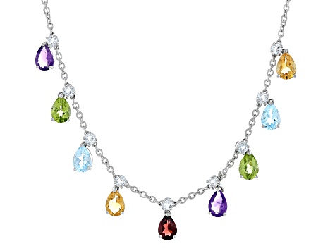 Multi-Gem Rhodium Over Sterling Silver Necklace 7.52ctw