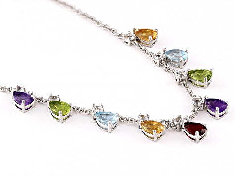 Multi-Gem Rhodium Over Sterling Silver Necklace 7.52ctw