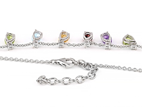 Multi-Gem Rhodium Over Sterling Silver Necklace 7.52ctw