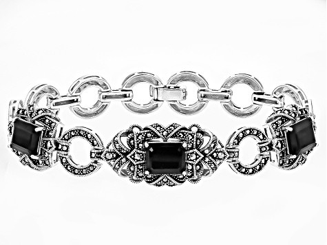 Black Spinel Sterling Silver Toggle Bracelet 12.60ctw