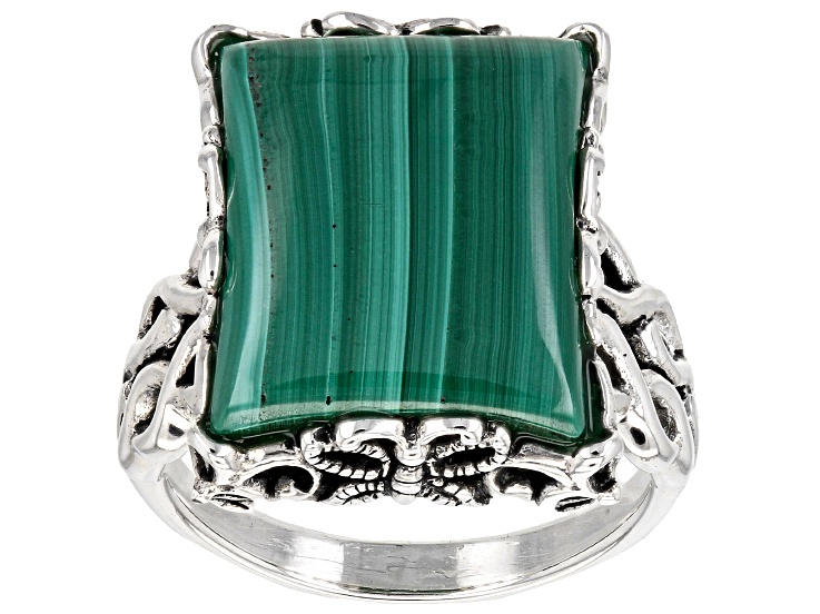 Authentic Malachite Solid Silver Heart Shaped Cabochon Stone Ring outlets size 9