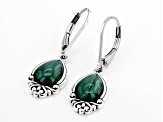 Green Malachite Sterling Silver Solitaire Dangle Earrings
