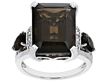Picture of Brown Smoky Quartz Rhodium Over Sterling Silver Ring 10.60ctw