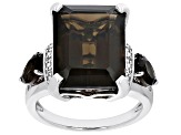 Brown Smoky Quartz Rhodium Over Sterling Silver Ring 10.60ctw