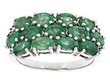 Picture of Green Zambian Emerald Rhodium Over Sterling Silver Ring 2.39ctw