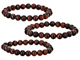 Mahogany Tigers Eye Rhodium Over Sterling Silver 3 Bead Stretch Bracelet