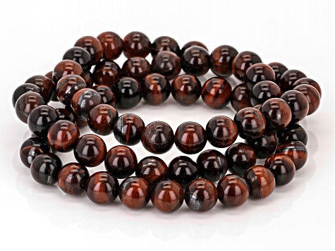 Mahogany Tigers Eye Rhodium Over Sterling Silver 3 Bead Stretch Bracelet