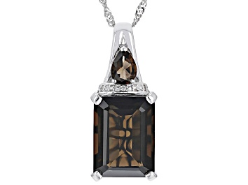Picture of Brown Smoky Quartz Rhodium Over Sterling Silver Pendant Chain 10.06ctw