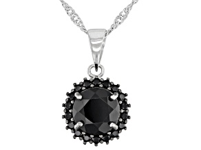 Black Spinel Rhodium Over Sterling Silver Pendant With Chain 2.81ctw