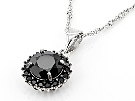 Black Spinel Rhodium Over Sterling Silver Pendant With Chain 2.81ctw