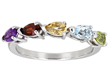 Picture of Multi-Gem Rhodium Over Sterling Silver Band Round 0.92ctw