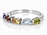 Multi-Gem Rhodium Over Sterling Silver Band Round 0.92ctw