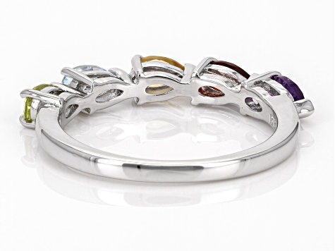 Multi-Gem Rhodium Over Sterling Silver Band Round 0.92ctw