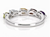 Multi-Gem Rhodium Over Sterling Silver Band Round 0.92ctw