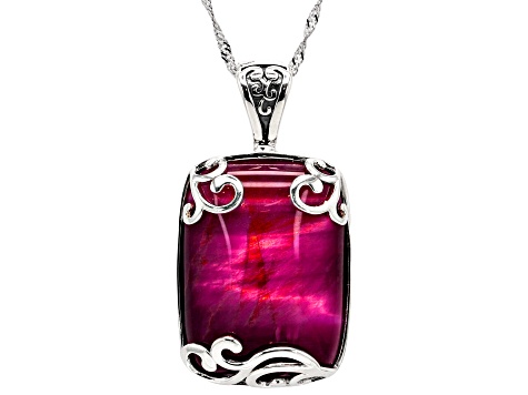 Pink Tigers Eye Sterling Silver Enhancer Pendant With Chain