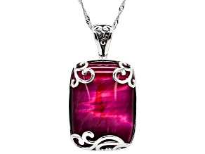 Pink Tigers Eye Sterling Silver Enhancer Pendant With Chain