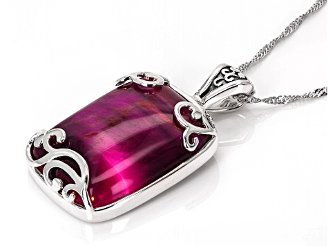 Pink Tigers Eye Sterling Silver Enhancer Pendant With Chain