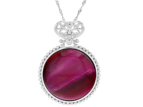 Pink Tigers Eye Rhodium Over Sterling Silver Enhancer With Chain