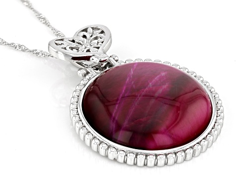 Pink Tigers Eye Rhodium Over Sterling Silver Enhancer With Chain