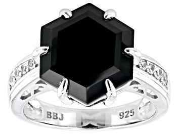 Picture of Black Spinel With White Zircon Rhodium Over Sterling Silver Ring 6.59ctw