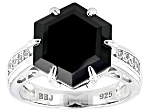 Black Spinel With White Zircon Rhodium Over Sterling Silver Ring 6.59ctw
