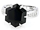 Black Spinel With White Zircon Rhodium Over Sterling Silver Ring 6.59ctw