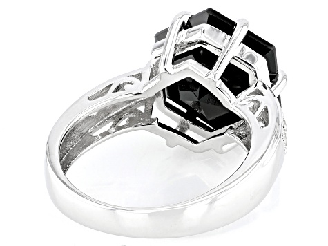 Black Spinel With White Zircon Rhodium Over Sterling Silver Ring 6.59ctw