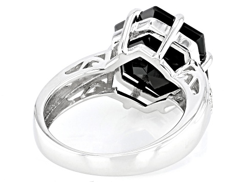 Black Spinel With White Zircon Rhodium Over Sterling Silver
