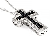Black Spinel Rhodium Over Sterling Silver Cross Pendant With Chain 2.11ctw