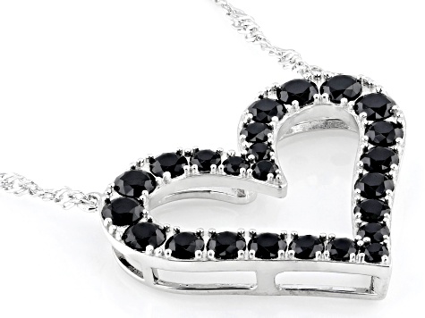 Black Spinel Rhodium Over Sterling Silver Heart Necklace 1.84ctw ...