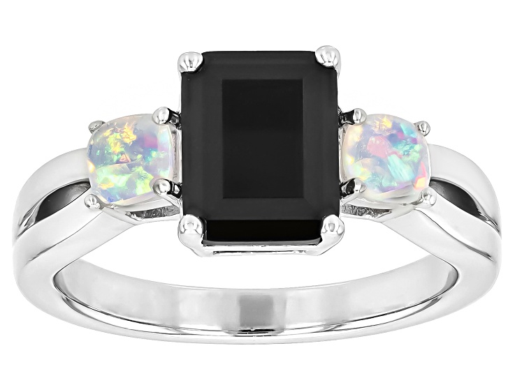 Black Spinel Rhodium Over Sterling Silver 3-Stone Ring 2.60