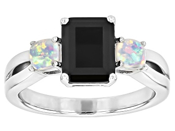 Picture of Black Spinel Rhodium Over Sterling Silver 3-Stone Ring 2.60ctw