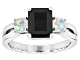 Black Spinel Rhodium Over Sterling Silver 3-Stone Ring 2.60ctw