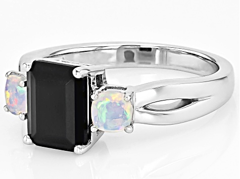 Black Spinel Rhodium Over Sterling Silver 3-Stone Ring 2.60ctw