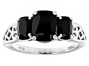 Black Spinel Rhodium Over Sterling Silver 3-Stone Ring 2.44ctw