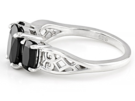 Black Spinel Rhodium Over Sterling Silver 3-Stone Ring 2.44ctw