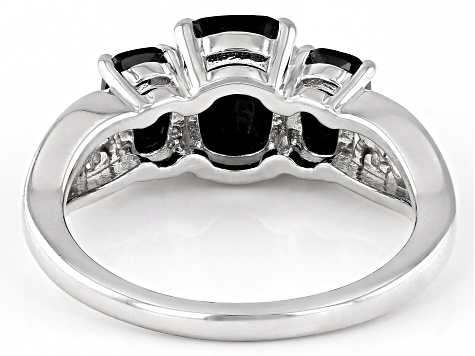 Black Spinel Rhodium Over Sterling Silver 3-Stone Ring 2.44ctw