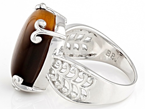 Tigers Eye Rhodium Over Sterling Silver Solitaire Ring