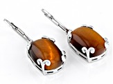 Brown Tigers Eye Rhodium Over Sterling Silver Solitaire Dangle Earrings