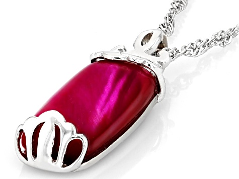 Pink Tigers Eye Rhodium Over Sterling Silver Solitaire Pendant With Chain