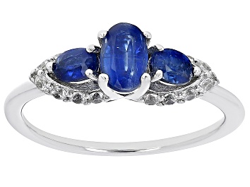 Picture of Blue Kyanite Rhodium Over Sterling Silver Ring 0.91ctw