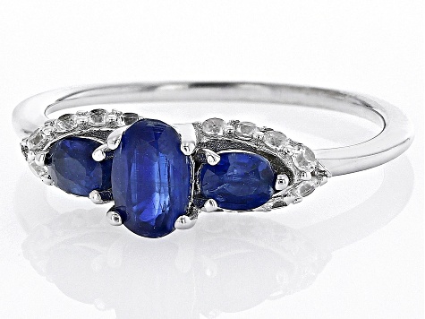 Blue Kyanite Rhodium Over Sterling Silver Ring 0.91ctw