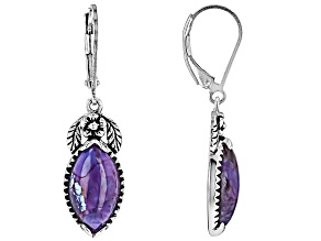Purple Composite Turquoise Sterling Silver Solitaire Dangle Earrings