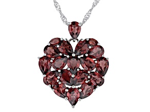 Red Garnet Rhodium Over Sterling Silver Heart Pendant With Chain 7.62ctw