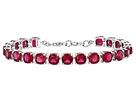 Lab Created Ruby Rhodium Over Sterling Silver Bracelet 31.24ctw ...