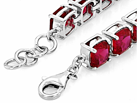 Lab Created Ruby Rhodium Over Sterling Silver  Bracelet 31.24ctw