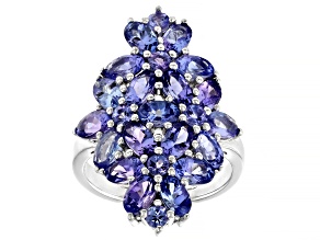 Blue Tanzanite Rhodium Over Sterling Silver Ring 4.18ctw
