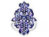 Blue Tanzanite Rhodium Over Sterling Silver Ring 4.18ctw