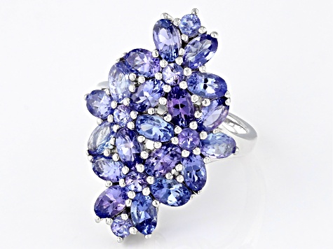 5000vt ダイヤモンド Blue Tanzanite Rhodium Over Sterling Silver Ring 4.18ctw